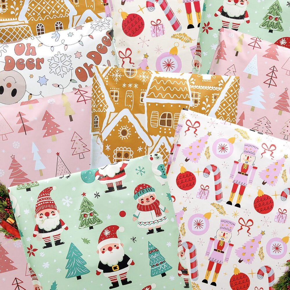 Christmas Woodland Santa & Penguin Poly Mailers 7.5x10.5 Pack of 25 - Picture 5 of 7